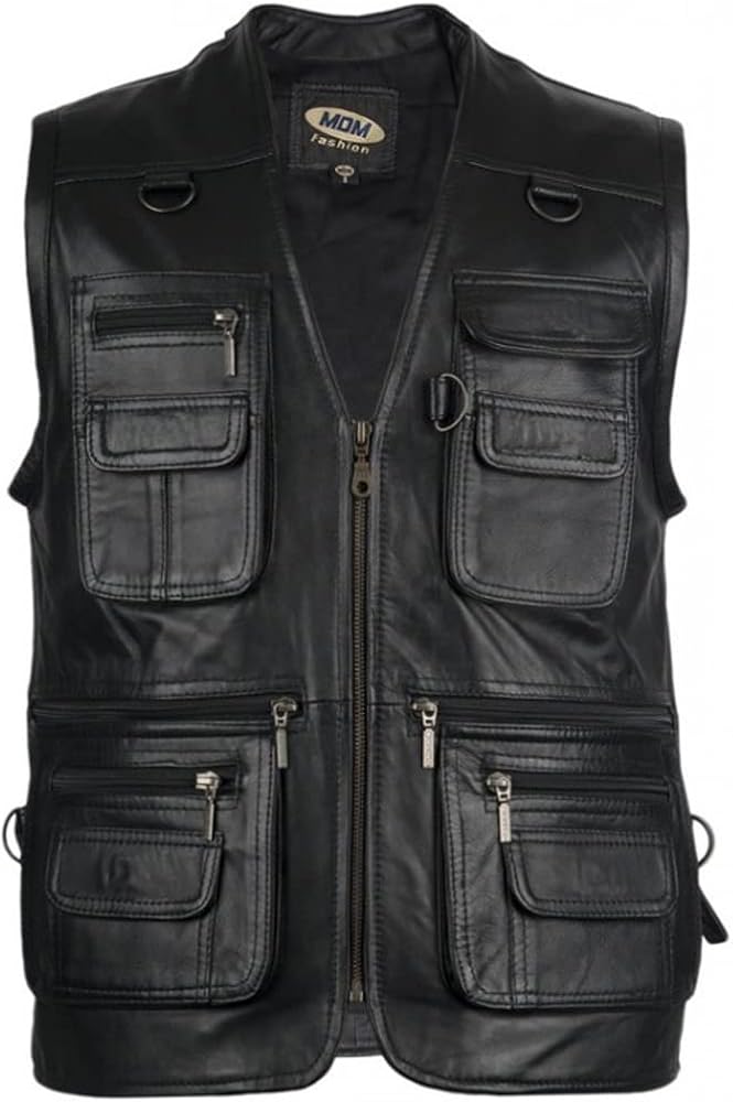 Men's Sheep nappa leather vest, hunting vest, outdoor vest