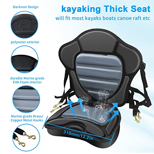Image of Kayak Seat Deluxe Padded Fishing Boat Seat Deluxe Sit-On-Top Canoe Seat Cushioned - Comfortable Backrest Support Universal Sit with Adjustable Back Strap Detachable Storage Bag
