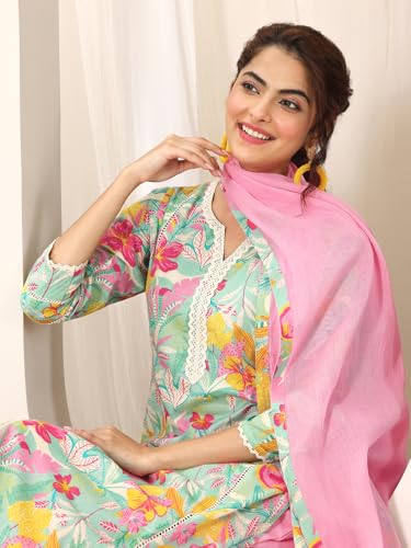 Image of Libas Printed Cotton Straight Kurta With Trouser and Dupatta
