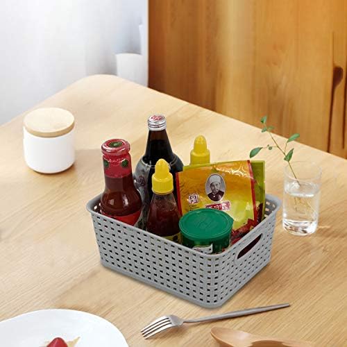 Waikhomes Set of 6 Plastic Kitchen Storage Baskets, Small Weave Cupboard Basket, Grey