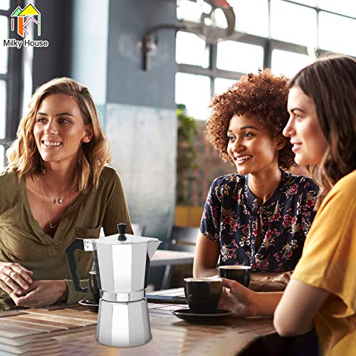3-Cup Stovetop Espresso Maker, Italian Moka Pot Coffee Maker, Italian Cuban Expresso Stove Top Small Coffee Maker Machine Flavor Strong Cafetera Percolator Electricas Pots, Aluminum Silver 5.3Oz/150ML