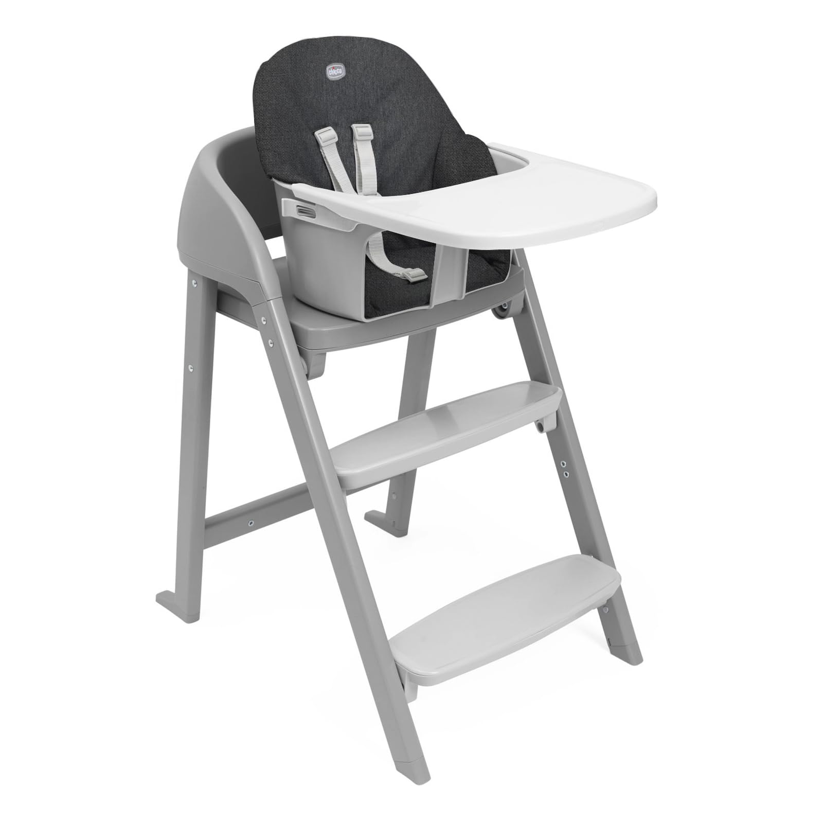 Chicco Sedia Evolutiva Crescendo Lite completa di accessori: seggiolone, vassoio e imbottitura, Sedia Bambino 36 Mesi-40 kg, Grigio