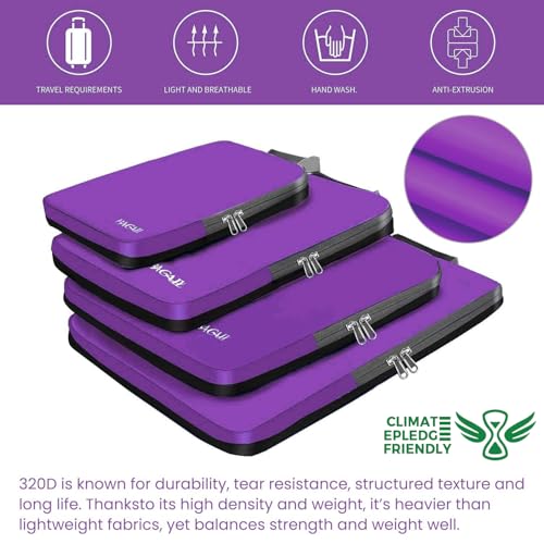 Image of BAGAIL 4 Set /6 Set /8 Set Compression Packing Cubes Travel Accessories Expandable Packing Organizers (Cloth Pattern, 4-Purple)