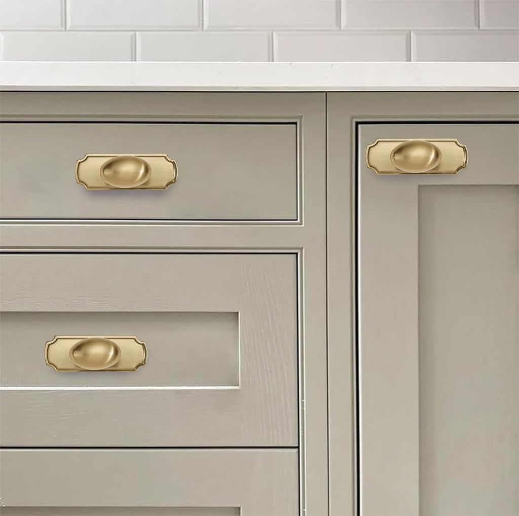 khtumeware 10 Pack Brushed Brass Cabinet knobs with blackplate Solid Heavy Duty Bifold Closet Door Knobs with Backplate Hardware for Kitchen Bathroom and Dressing Table