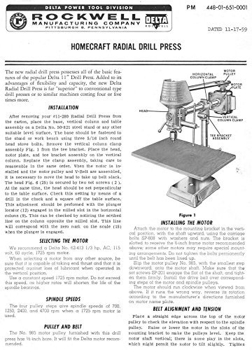 Delta Rockwell Np. Instructions de presse pour perceuse radiale 11-280 32