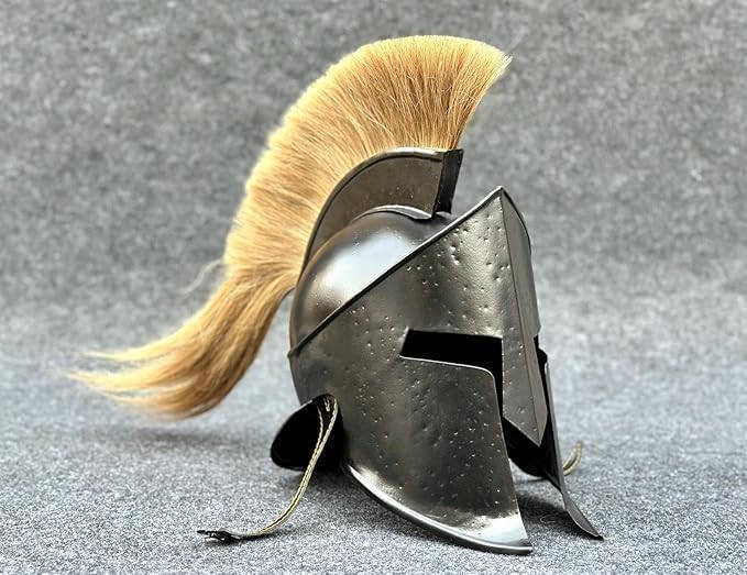 Medieval Greek Knight Helmet with Yellow Plume, Decorative Warrior Costume Armor for LARP and Display
