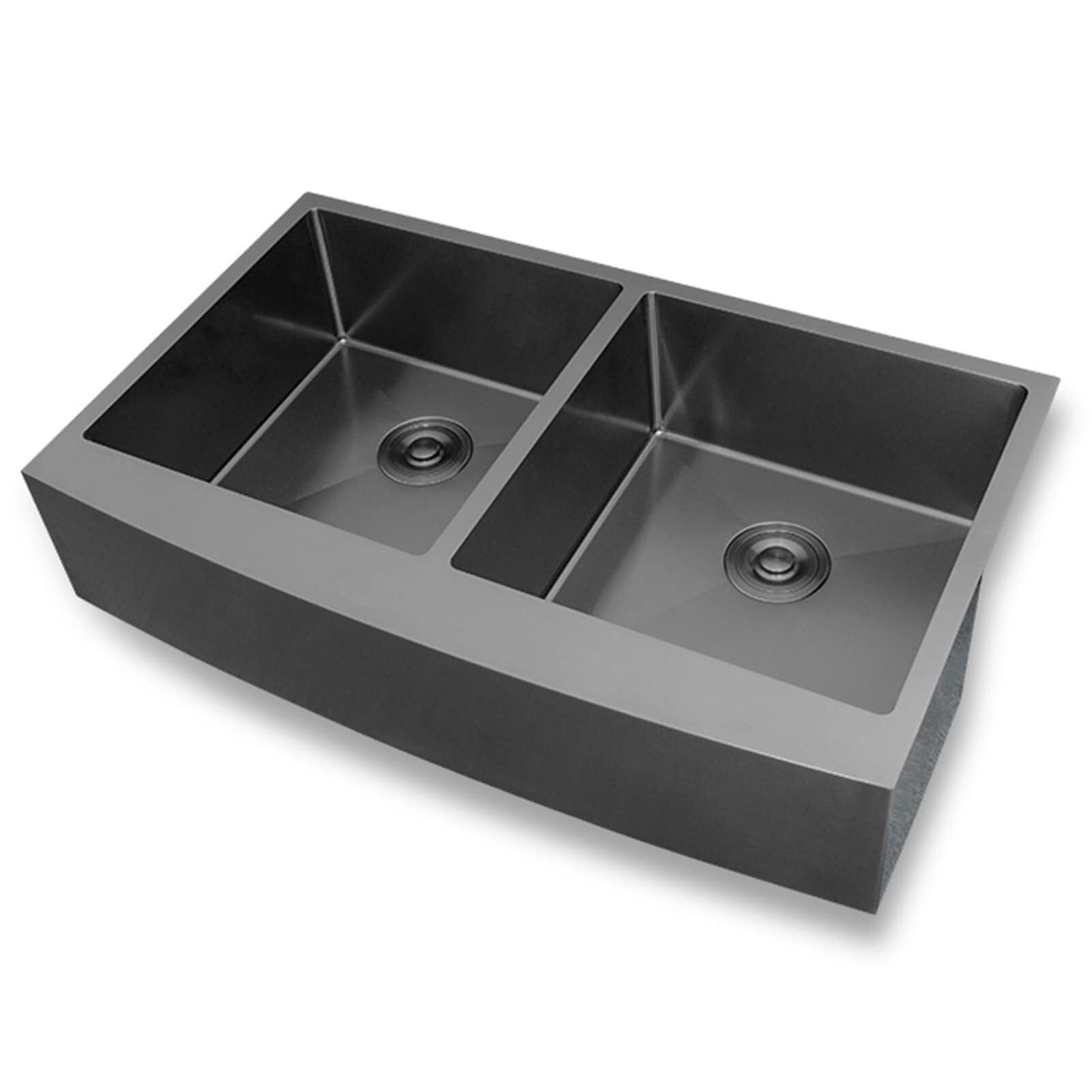 Sddpulse A 35 Inch Black Gray Stainless Steel Farmhouse Sink - Double Bowl Handmade Undermount Kitchen Sink With Drainer Nd Ccessories,-90.8X54.8cm