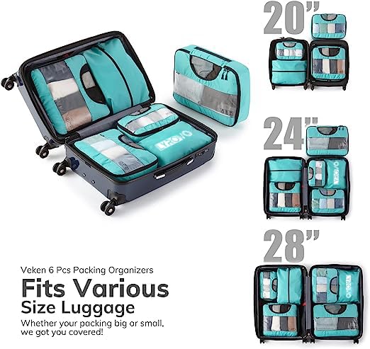 Image of Lyrovo Travel Organizer Packing Cubes - 6 Pcs Bags Set for Clothing Accessories Organiser Polyester (Blue)