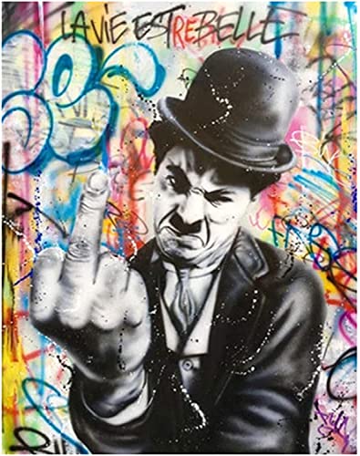Moderne Graffiti Art Street Pop Art Charlie Chaplin Toile Peinture Affiche et Impression Mur Art Photo pour Salon, Décoration, Hôtel, Sans Cadre,50 × 70cm