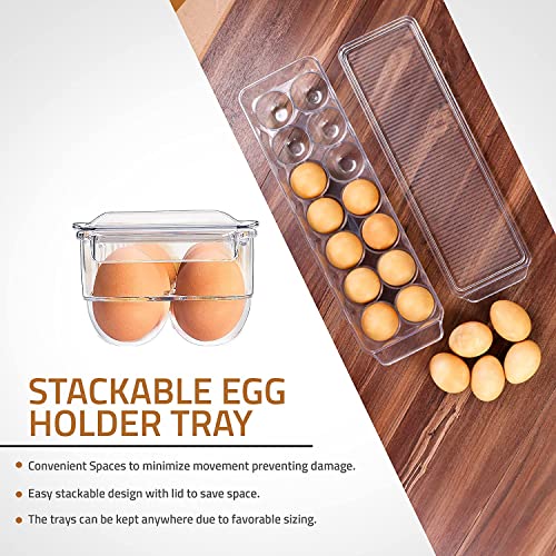 Image of Snazzy Egg Container For Refrigerator - 14 Egg Container With Lid & Handle, Egg Holder For Refrigerator, Egg Storage & PET Plastic Egg Tray (Clear, Pack of 2)