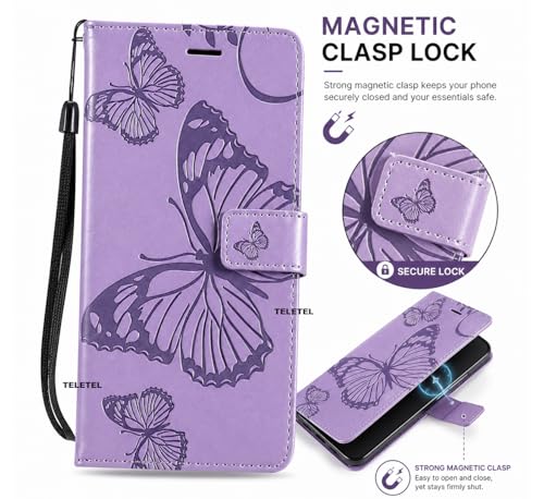 Image of TELETEL Butterfly Magnetic Closure Wallet Card Holder Flip Case for Vivo V50 5G|Mobile Cover|Back Flip Cover - Purple