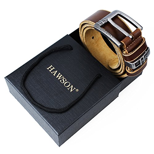 HAWSON Full Grain Genuine Leather Belt for Men with Pin Buckle - 1.3'' and 1.5'' 3 Colors Men Belts with Black Gift Box2