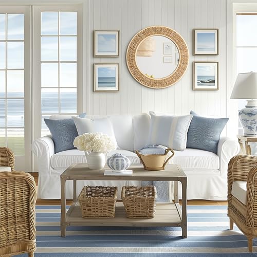 Barnyard Designs Woven Rattan Bathroom Mirror - Rustic Farmhouse Style Braided Wicker Wall Mirror - Handwoven Boho Décor for Bedroom, Entryway, Nursery (25.5", Round) - Image 4