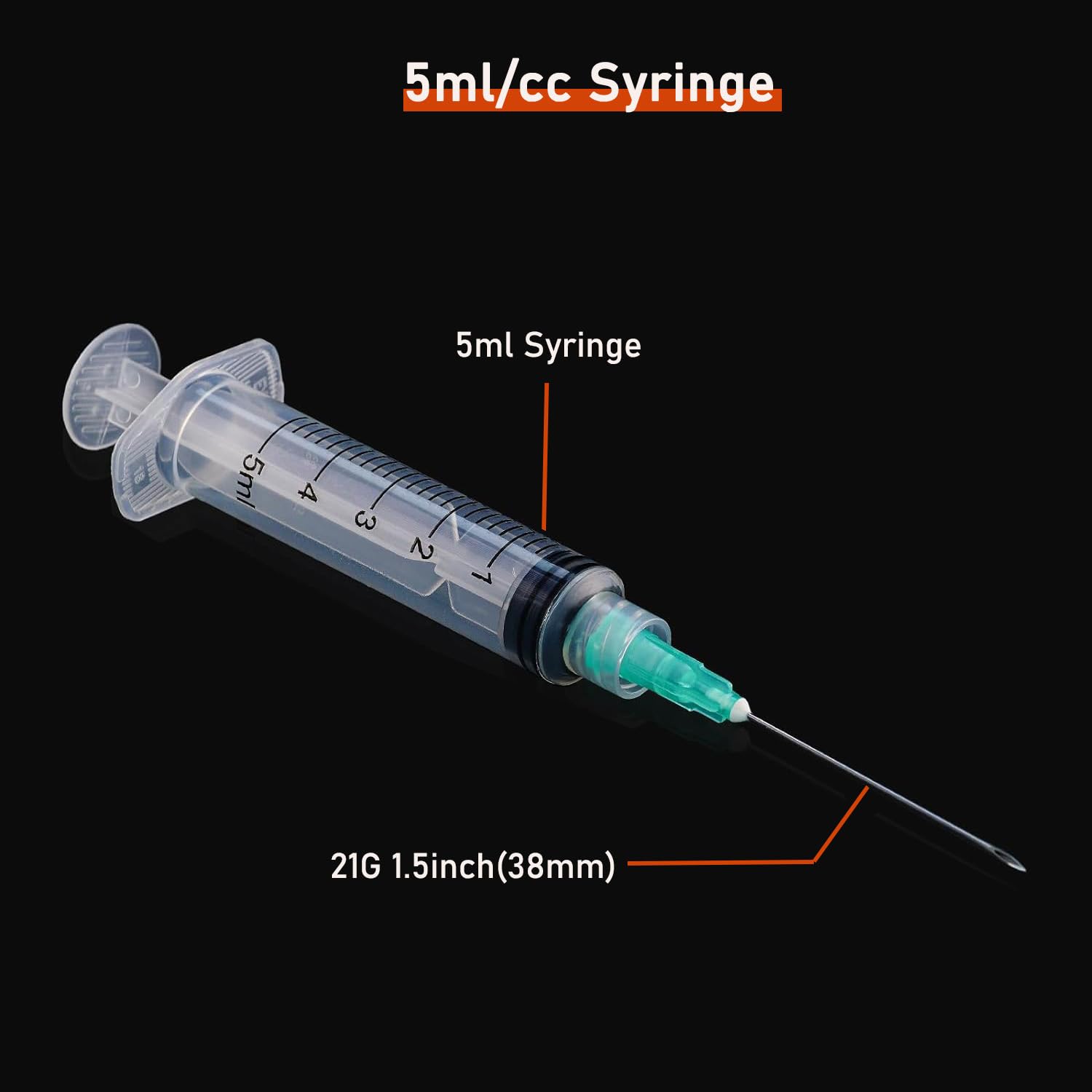 10 Pack 5ml/cc Disposable Luer Lock Lab Syringes with 21Ga 1.5