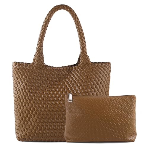 Image of Hand Woven Bag Tote BagS For Women Top Handle Shoulder Vegan Leather Large Travel Beach Hobo Handbag