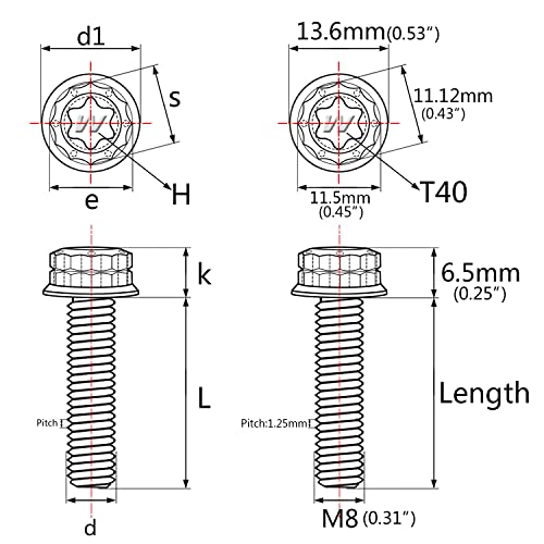 Image of Titanium Flange 12 Point Head M8 x15 20 25 30 35 40 45 50 55 60 65mm Screw Bolt Pack of 4 (M8x25mm, Gold)