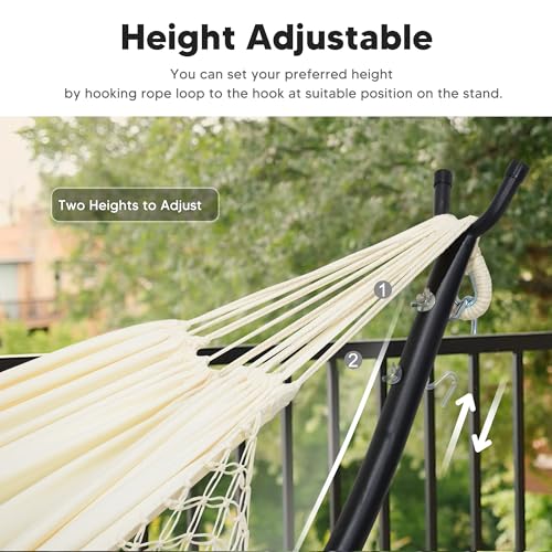 Image of SUNCREAT Portable Outdoor Hammock with Stand Included, Double Hammock with Tassel for Outside, Beige