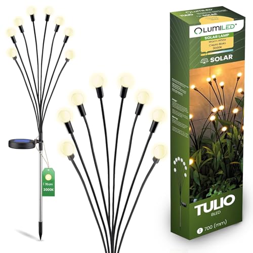 Lumiled Solarlampe für außen Garten Solarleutche mit Erdspieß Glühwürmchen Solarlampe Warmweiß 3000K IP44 Solar Gartenleuchte 70 cm Wegeleuchte Bodenleuchte Gartenornamente für Veranda, Terrasse
