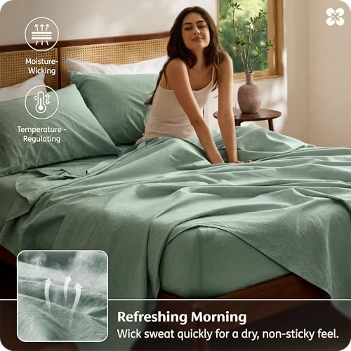 Image of Bedsure PureWoven Linen Sheets Queen Size, Cotton Linen Blend Sheets, 4PCS