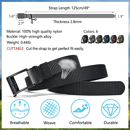 LionVII Men's Ratchet Belts, 1 3/8" Casual Nylon Strap Belt for Men with Click Buckle, Adjustable Trim to Fit 27-49" Waist3