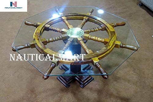 Unique Ship Wheel Table Vintage Wood Ship Wheel Nautical Theme Decorat