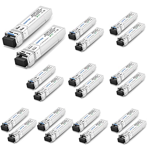 Image of QSFPTEK 10G SFP+ Bidi Transceivers LC Single-Mode Module for Cisco SFP-10G-BXD-I (1330nm-TX /1270nm-RX) / SFP-10G-BXU-I (1270nm-TX /1330nm-RX),10KM, DDM Ubiquiti UniFi, Mikrotik, Netgear - 10 Pair