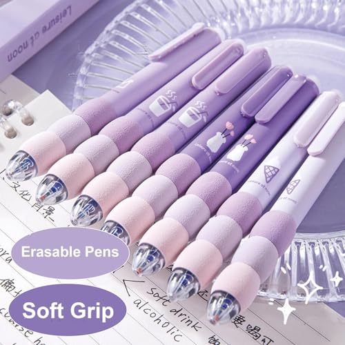 Image of Purple Erasable Gel Pens Set, Blue Ink, Cute Design with Rubber Eraser Cap, 4 Pieces, Student Writing and Office Stationery Gift Set (4-Purple)