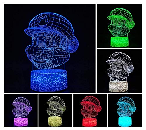 SMIN 3D Illusion LED Night Light,7 Colors Gradual Changing Touch Switch USB Table Lamp(Crack Style)