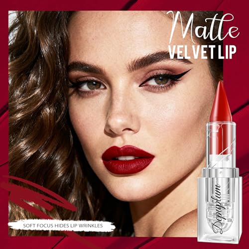 Image of Depuplum Dark Red Lipstick Gradient Matte Lip Liner Combo for Women