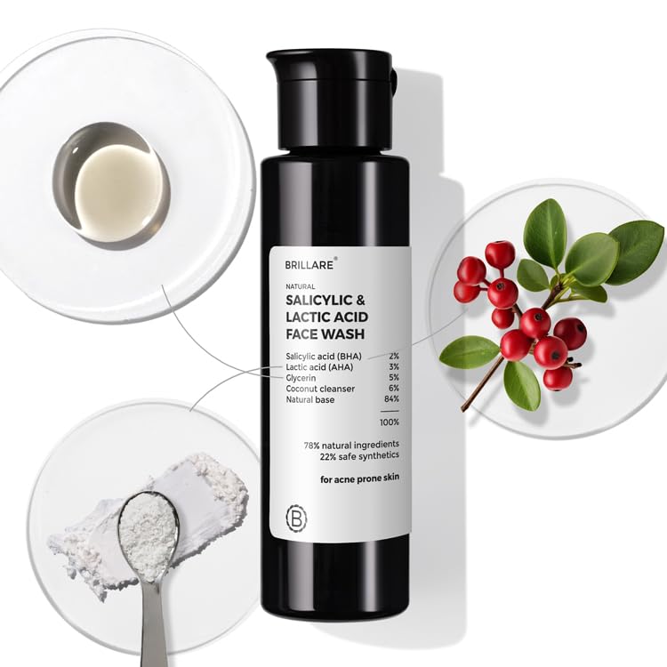 Image of Brillare 2% Salicylic Acid Face Wash for Oily Skin | With Lactic Acid & Zinc | Deep Cleansing, Oil Control & Acne Care | Face Wash for Oily and Acne Prone Skin