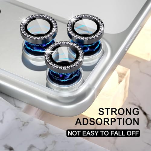 Image of Choiche Compatible for iPhone 17 Pro /iPhone 17 Pro Max Camera Lens Protector Bling, 9H Tempered Glass Camera Cover Screen Protector Metal Ring Decoration Accessories (Diamond-Black)