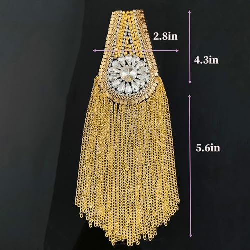 Image of Fashion rhinestone metal tassel epaulettes stage catwalk clothes accessories shoulder pad badge suit outer dress epaulettes DIY clothing accessories pins for men and women (one pair)