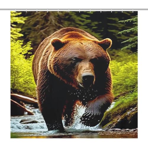 Rideau de douche ours en polyester 183x183 cm avec crochets - 7