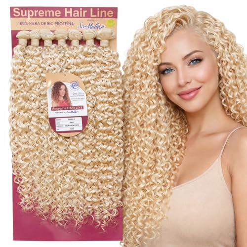 Ser Mulher Pamela | Extensiones de pelo rizado | Aspecto natural | Pack de 9 | Aspecto ondulado y natural | 330 gr (613   Platinum rubio)