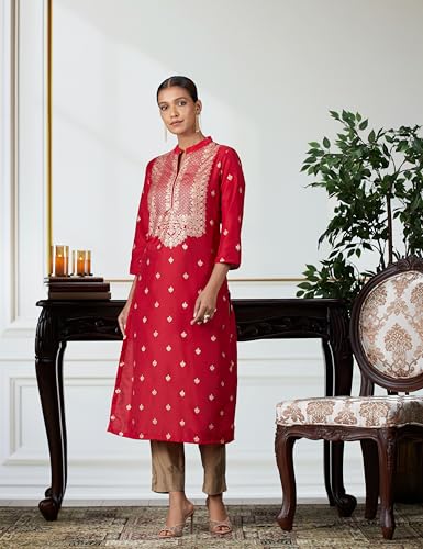 Image of BIBA Women Art Silk Straight Fit Printed Kurta