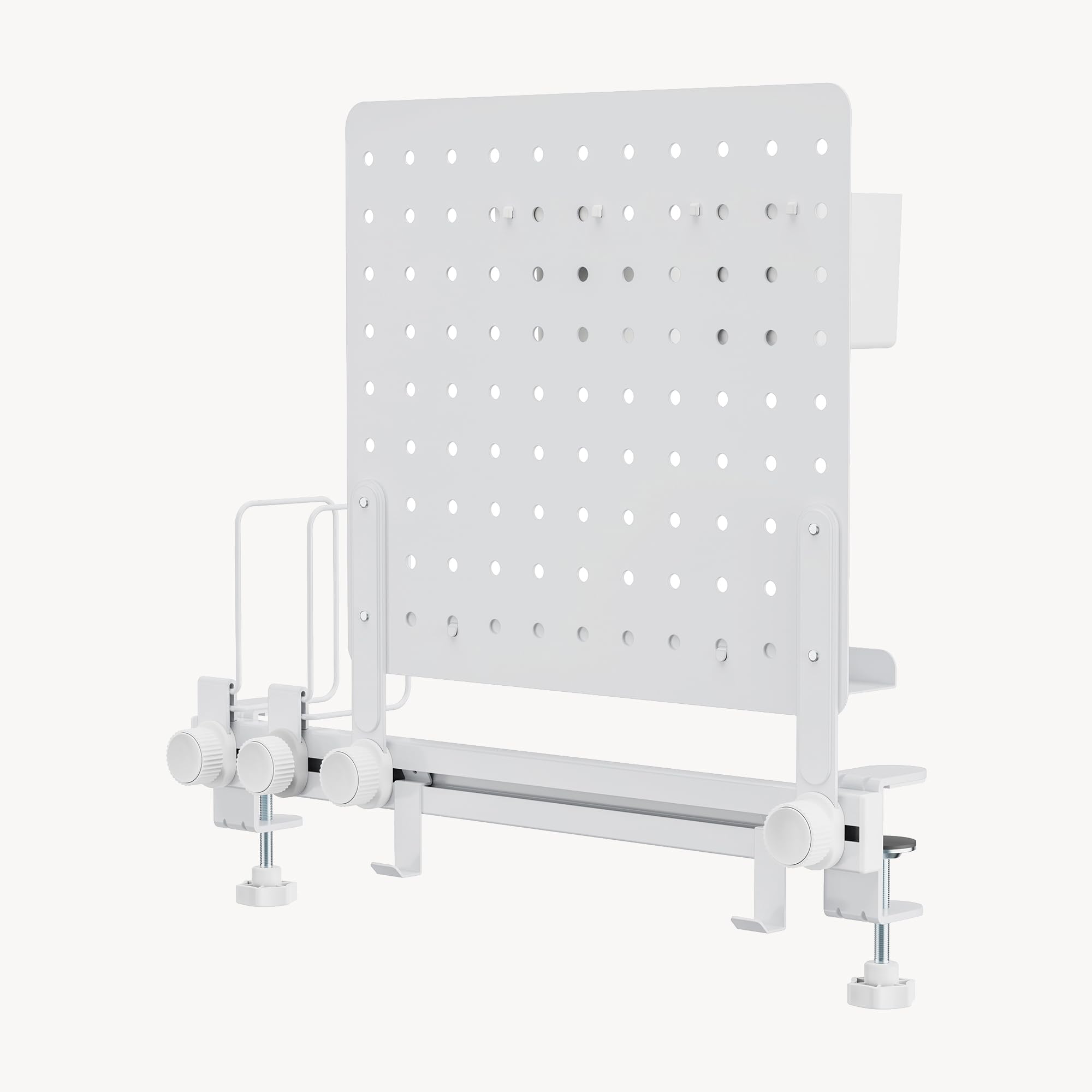 [en.casa] Organizzatore da Scrivania con Morsetti Pannello Forato Organizer Pegboard con Ripiano Flessibile Supporto Libri Porta Bicchieri Penne 50x50 cm per Cameretta Studio Ufficio - Bianco