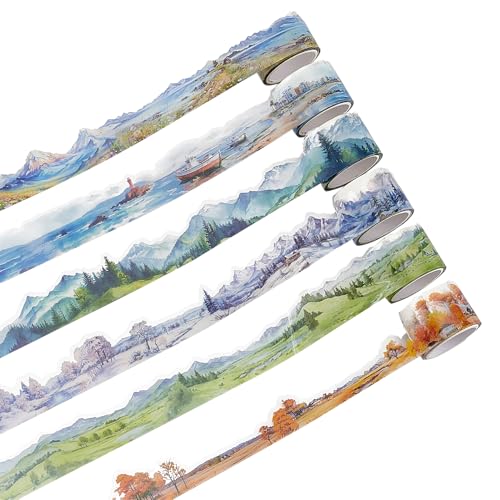 NICENEEDED 6 Rolle Landschafts PET Klebebänder Ästhetische Bergaufkleber Für Journaling Dekoratives Klebe Schneelandschafts Washi Tape