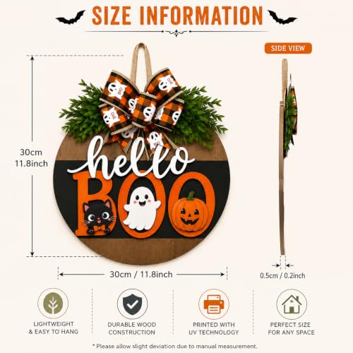 Image of Cute Halloween Ghost Wreath Hanger Sign Decorations for Front Door Wreaths (Cute Halloween Ghost)