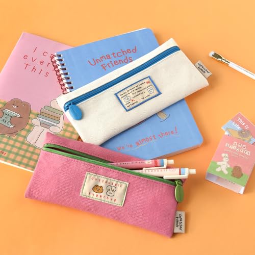 Image of Monolike Unmatched friends Pen Case, Ivory - Pencil Pouch, Portable Pencil Bag, Pencil Case, Office Pouch case