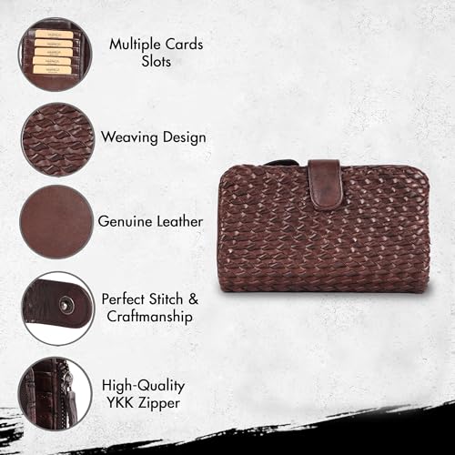Genuine Leather Wallets for Women, Small Wallet for Ladies Zipper Coin Purse Credit Card Holder with Strap (VL-163-BROWN)2