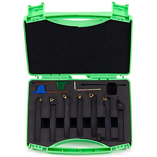 Yufutol Indexable Lathe Turning Tool-1/2" Shank 7 Pieces Carbide Turning Tool Set, Cnc Heavy-Duty Metal Lathe Cutting Tools For Turning Grooving Threading Cutting With Tin Coated Carbide Inserts #TOP13
