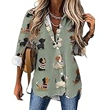 Long Sleeve Button Down Shirts for Women - Cartoon Puppy Dog Print Blouses for Women Dressy Casual Tops Multicolor