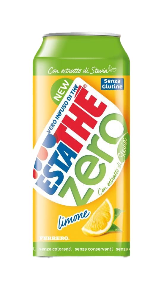 24X Confezione Per Estathé Zero Limone - The Freddo, Senza Zucchero, con Vero Infuso di Foglie di The e Succo di Limone, Bevanda Analcolica Senza Glutine, 24 Lattine da 330ml