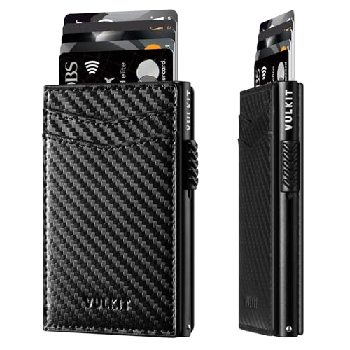 Image of VULKIT Men's Slim Wallets Pop Up Card Holder RFID Blocking Metal Wallet Minimalist Design Holds Up to 11 Cards