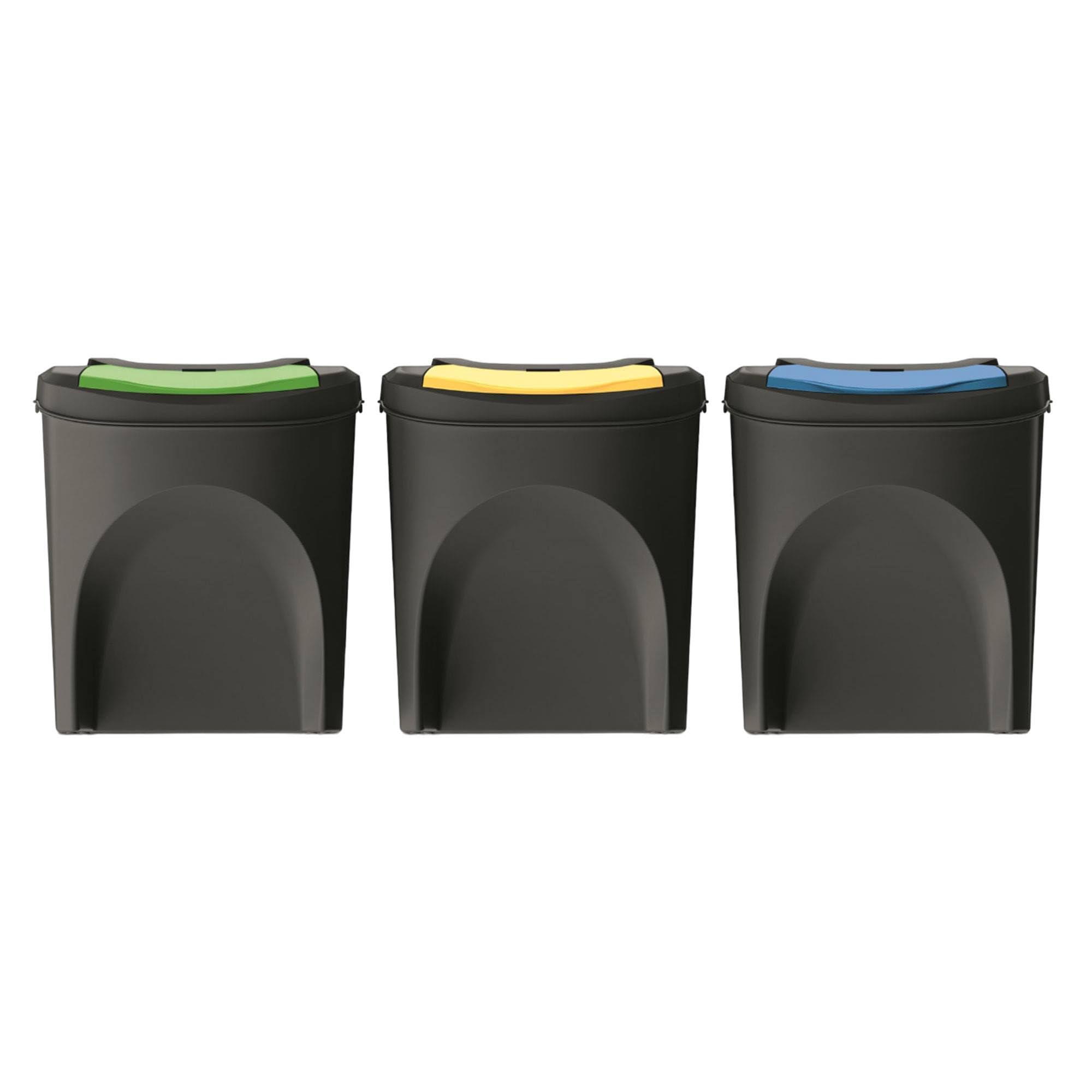 WELL HOME MOBILIARIO & DECORACIÓN 3 x 25 Litre Black 100% Recycled Plastic Wheelie Bin Set