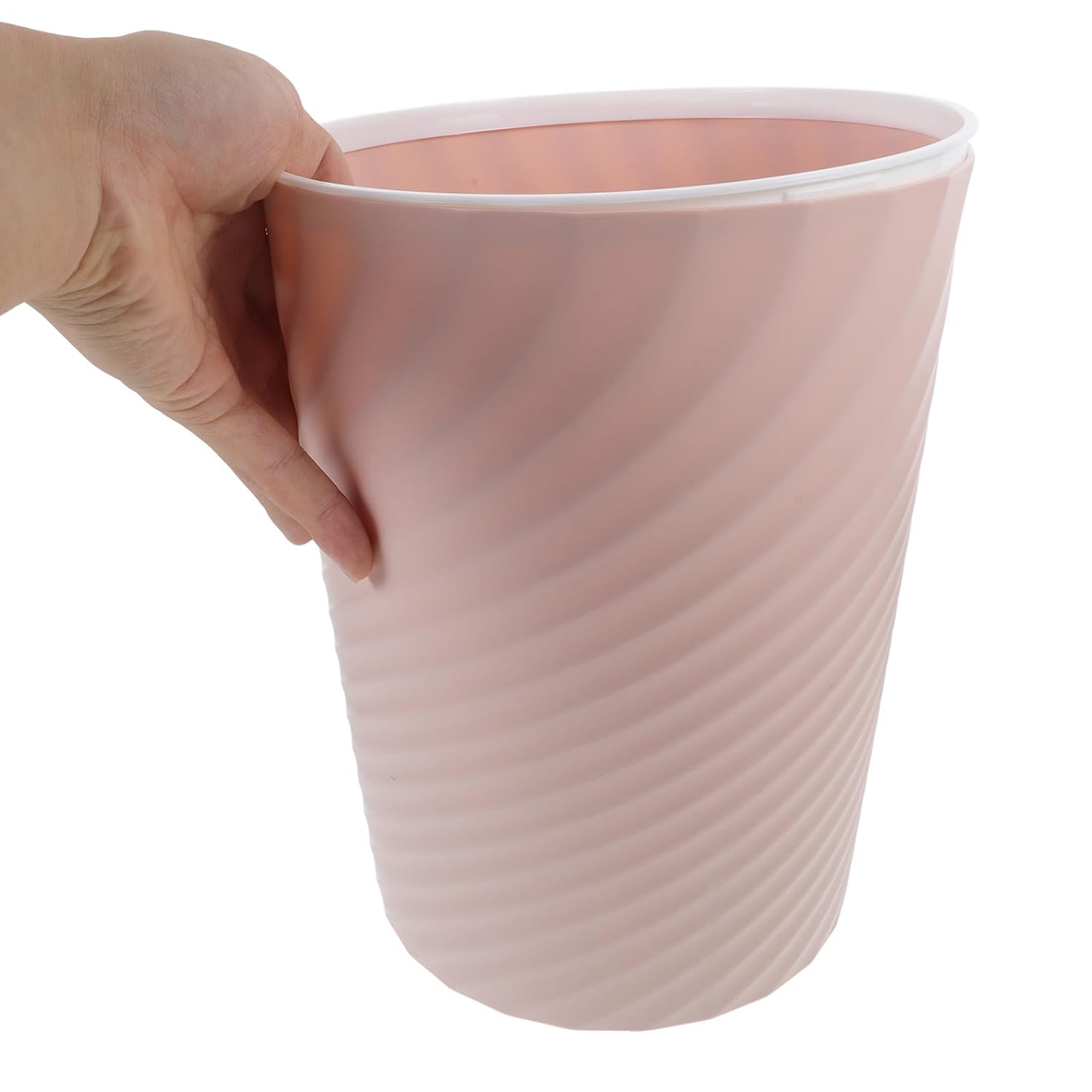 Veemoon Small Pink Plastic Wastebasket 8l Thread Style Trash Bin for Bathroom Bedroom Office, Open Top Garbage Can for Home Storage and Organization