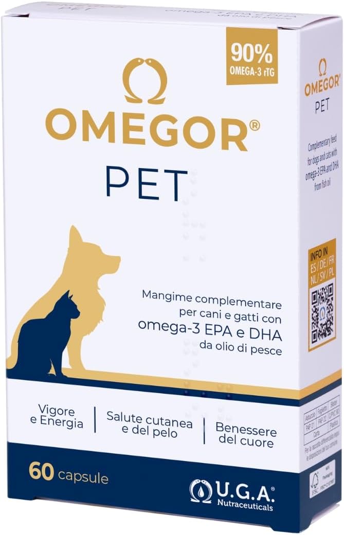 Omega 3 for Dogs and Cats OMEGOR Pet with EPA and DHA from Purified Fish Oil – Omega3 IFOS Certified - 60 Capsules to Keep Your Pet's Hair and Joints Healthy