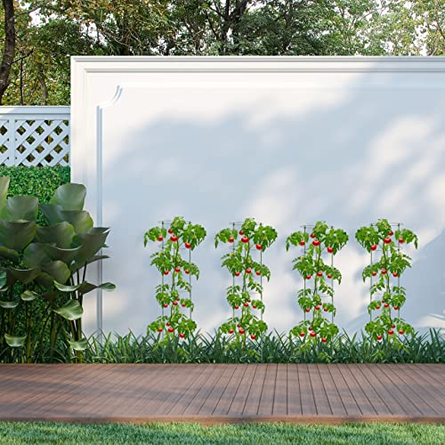 Relaxdays Rankhilfe, 2er Set, Tomatensäule für Garten & Balkon, 120 cm, je 4 Ringe, Pflanzstäbe Eisen & Kunststoff, grün