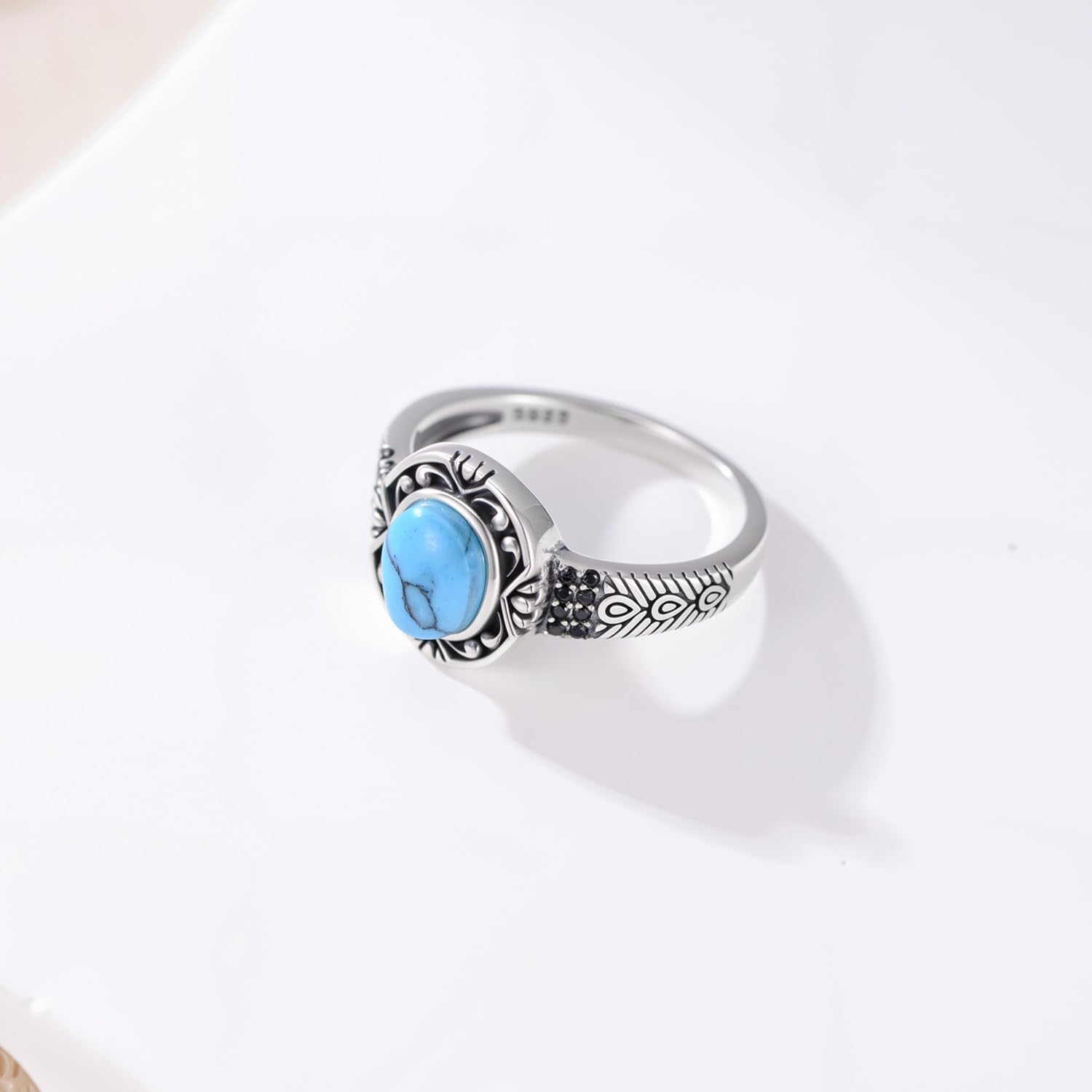 Turquoise Ring for Women 925 Sterling Silver Oval Cut Turquoise with Vintage Filigree Promise Ring - Image 4