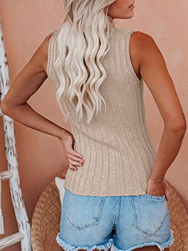Image of Saodimallsu Womens High Neck Tank Top Summer Ribbed Sleeveless Shirts Casual Loose Knit Cami Sweater Vest